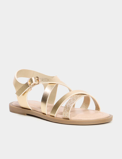Sandales avec brides d'attache cheville jaune or fille