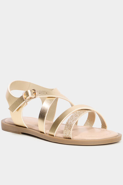 Sandales avec brides d'attache cheville jaune or fille