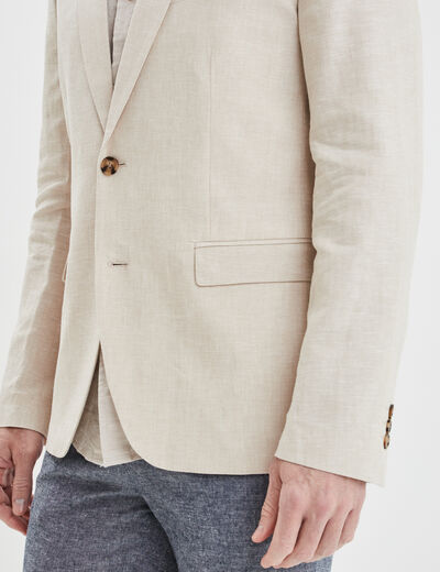 Veste blazer droite lin m&eacute;lang&eacute; ecru homme