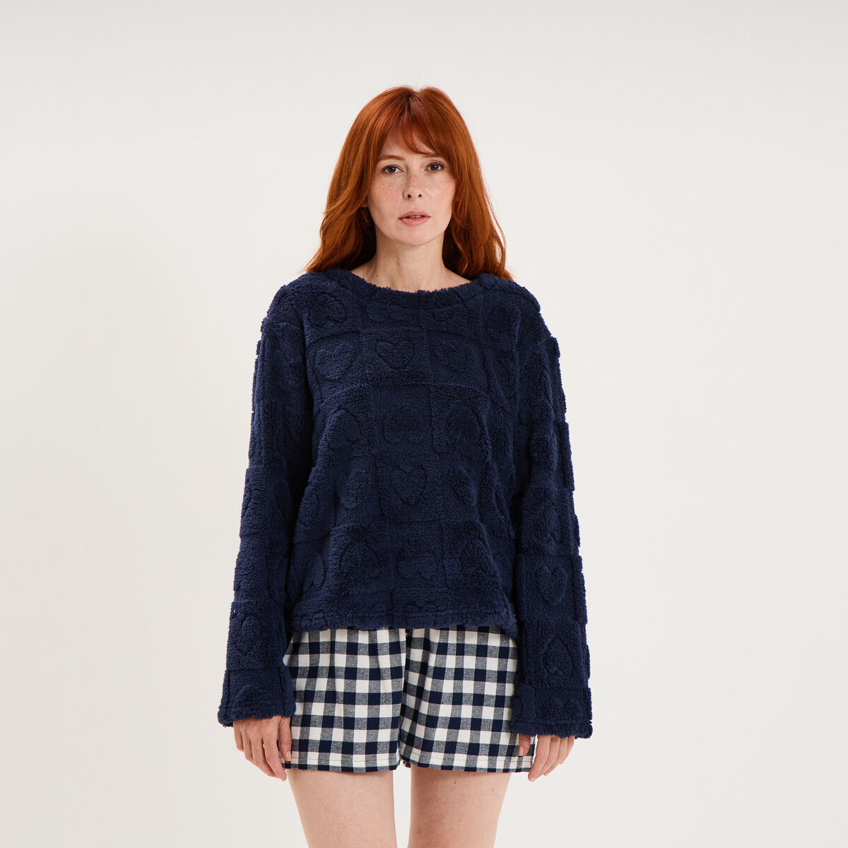 Ensemble pyjama polaire avec short bleu marine femme