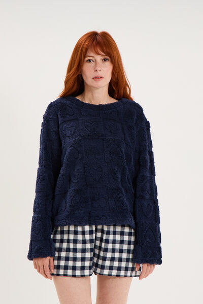 Ensemble pyjama polaire avec short bleu marine femme