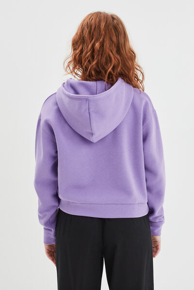 Sweat cropped à capuche hoodie parme femme