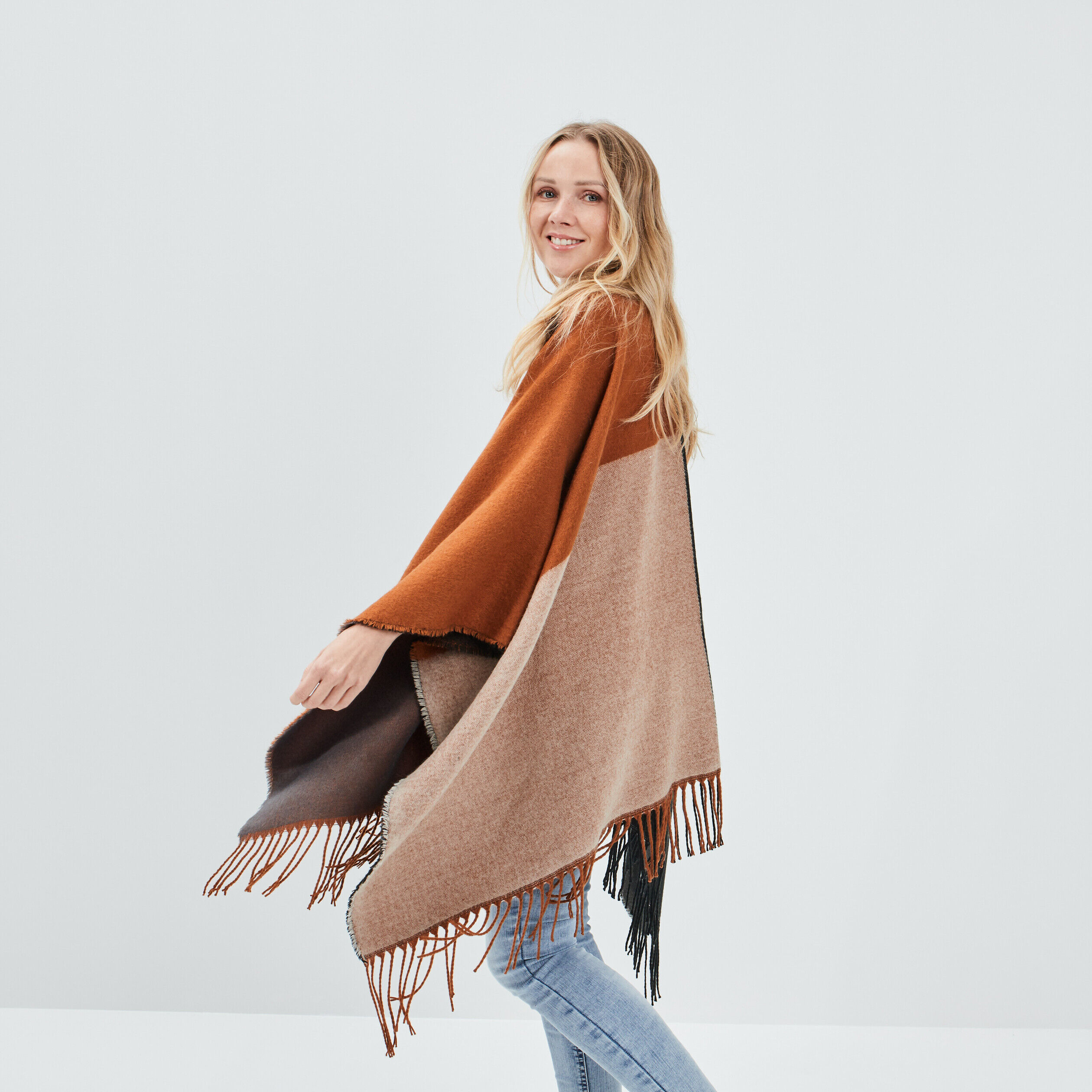 Poncho à franges multicolore femme LH