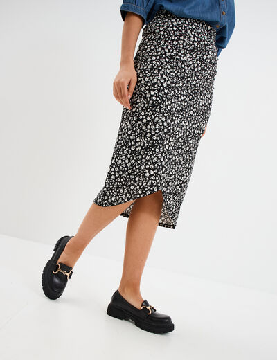 Jupe midi portefeuille noir femme