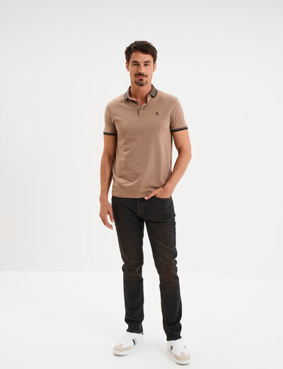 Polo coton ajusté manches courtes taupe homme