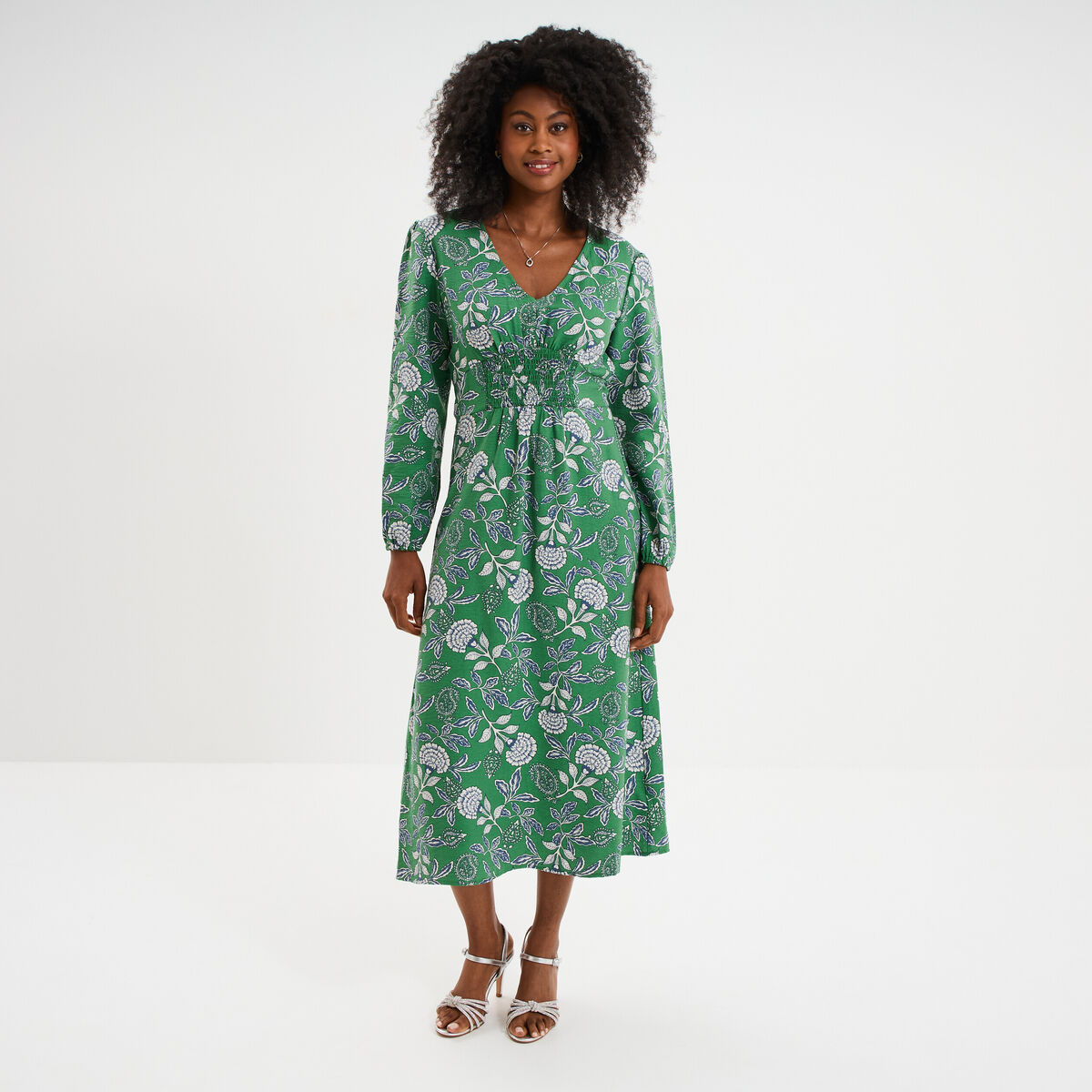Robe longue empire manches longues vert menthe femme
