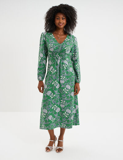 Robe longue empire manches longues vert menthe femme