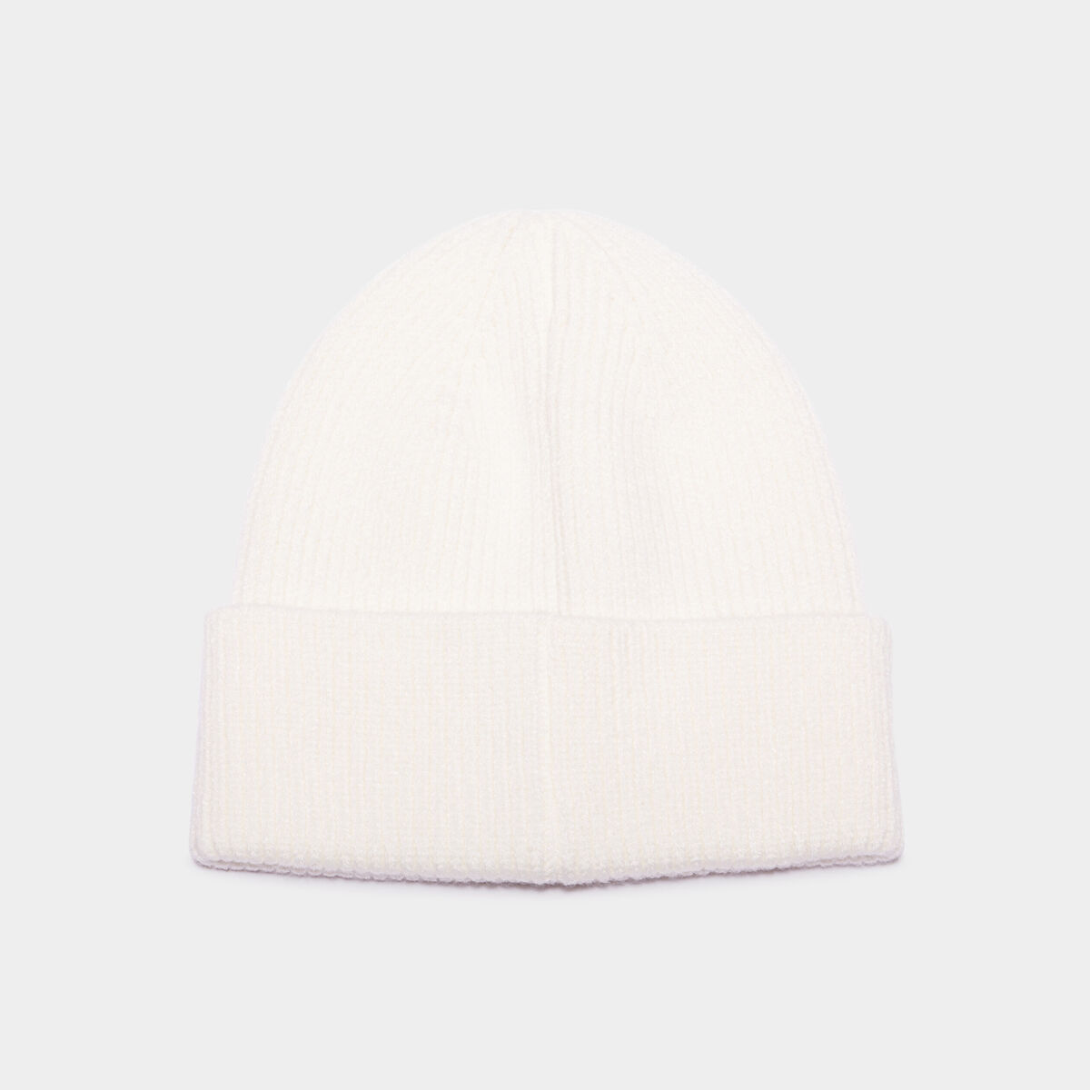 Bonnet tricot&eacute; avec bord &agrave; revers ivoire femme