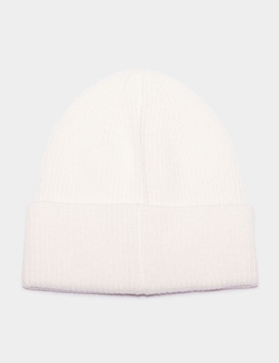 Bonnet tricot&eacute; avec bord &agrave; revers ivoire femme