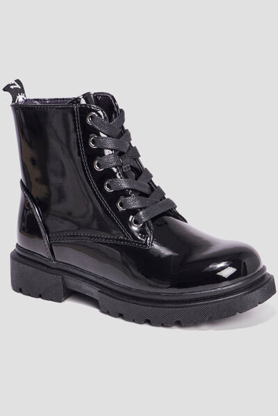 Bottines crantées zippées à paillettes noir fille