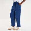 Pantalon fluide &eacute;lastiqu&eacute; gaze de coton bleu marine femme