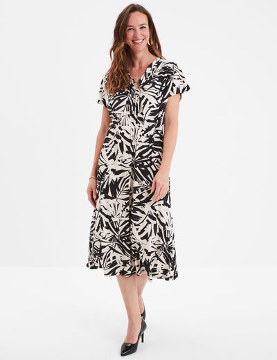 Robe midi évasée boucle au col Mosquitos noir femme