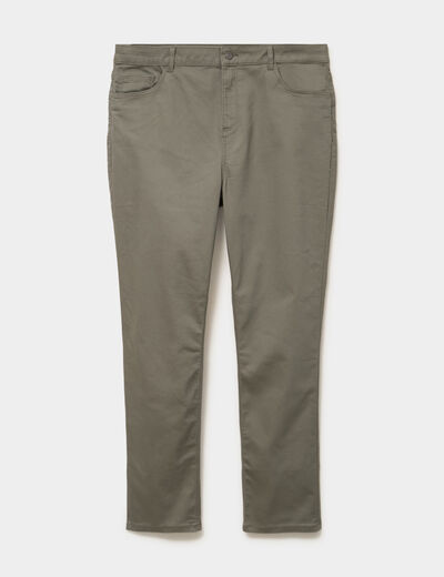 Pantalon droit taille haute extensible vert kaki femme grande taille