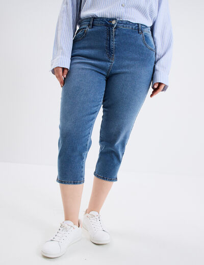 Jeans corsaire slim taille haute bleu clair femme grande taille