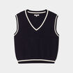 Pull sans manches col en V bleu marine femme