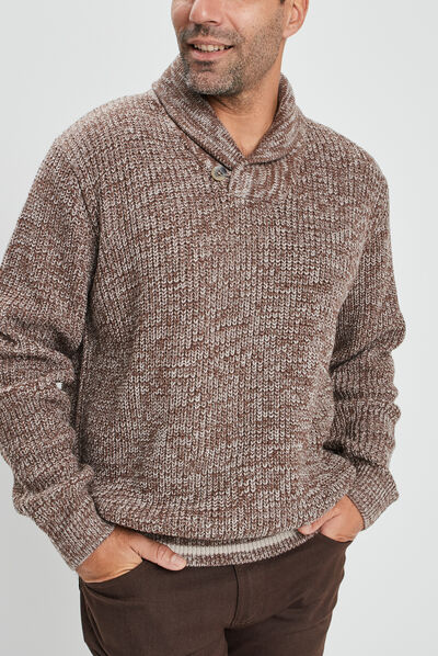 Pull manches longues taupe homme