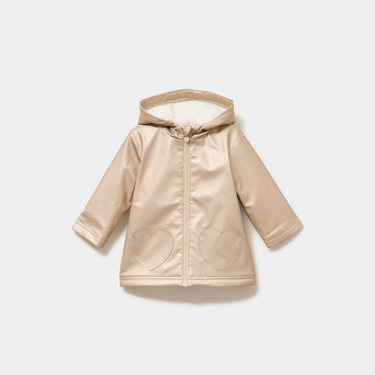 Parka imperm&eacute;able doubl&eacute;e &agrave; capuche couleur argent b&eacute;b&eacute; fille