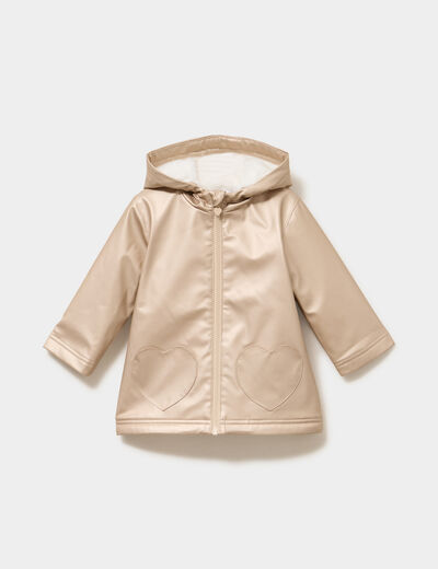 Parka imperm&eacute;able doubl&eacute;e &agrave; capuche couleur argent b&eacute;b&eacute; fille