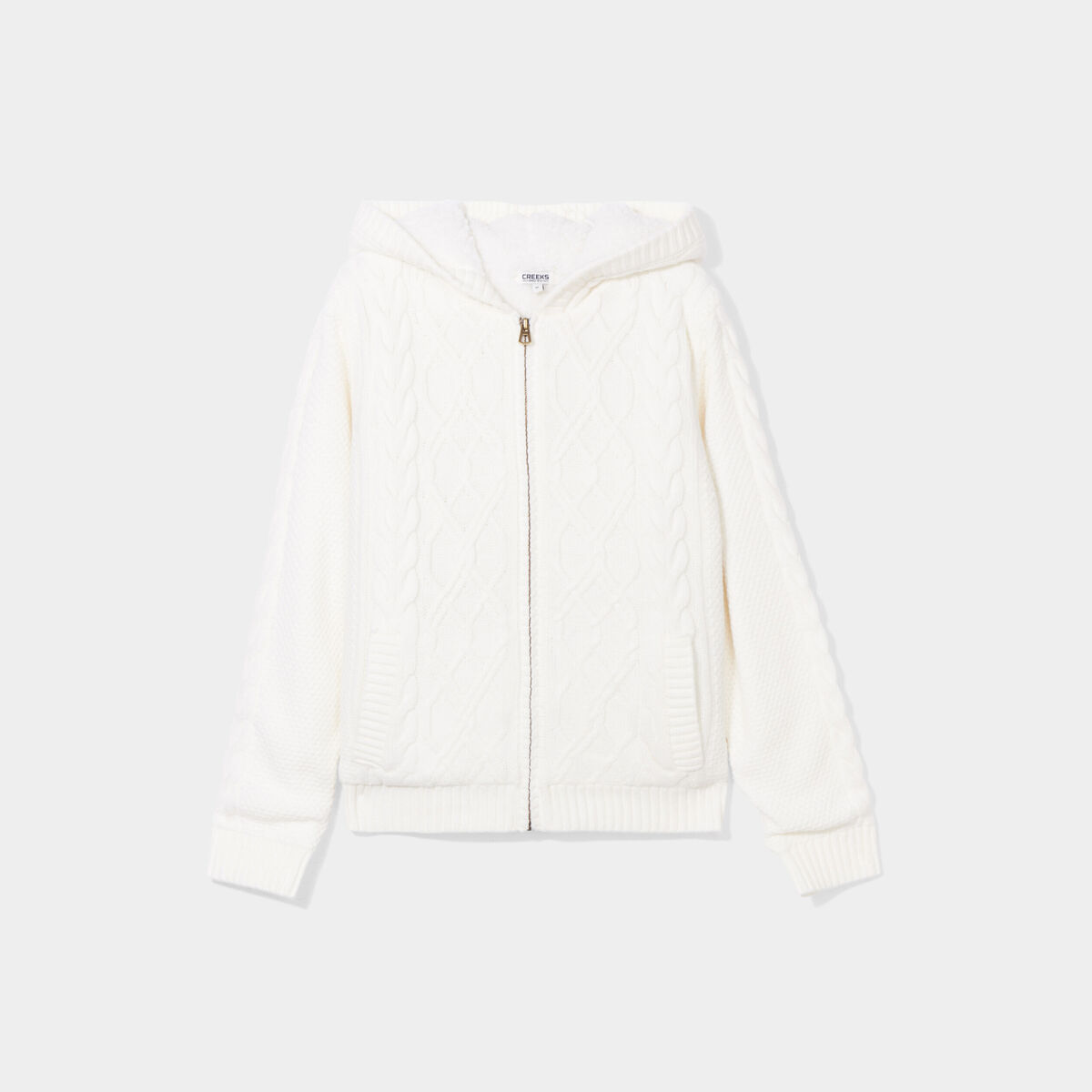 Sweat zipp&eacute; doublure effet sherpa ecru femme