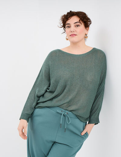 Pull manches longues col rond vert foncé femme grande taille