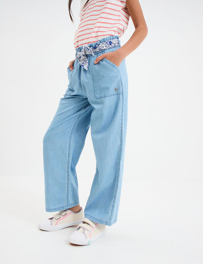 Jeans large ceinture foulard denim double stone fille
