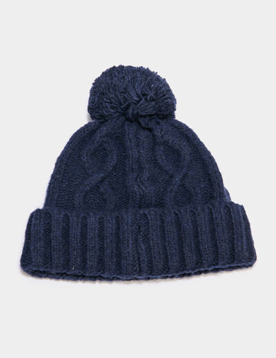 Bonnet à pompon bleu marine garçon