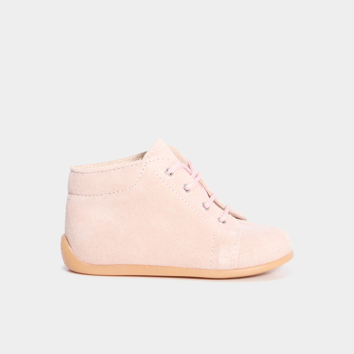 Bottillons effet suédine en cuir rose bébé fille