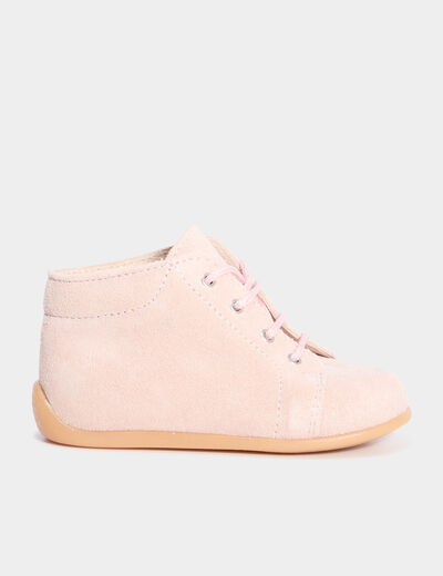 Bottillons effet suédine en cuir rose bébé fille