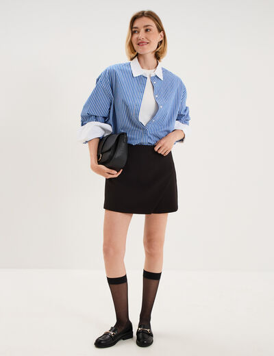 Chemise droite manches longues coton bleu femme