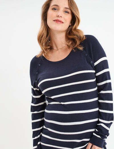 Pull boutonné allaitement blanc femme maternité