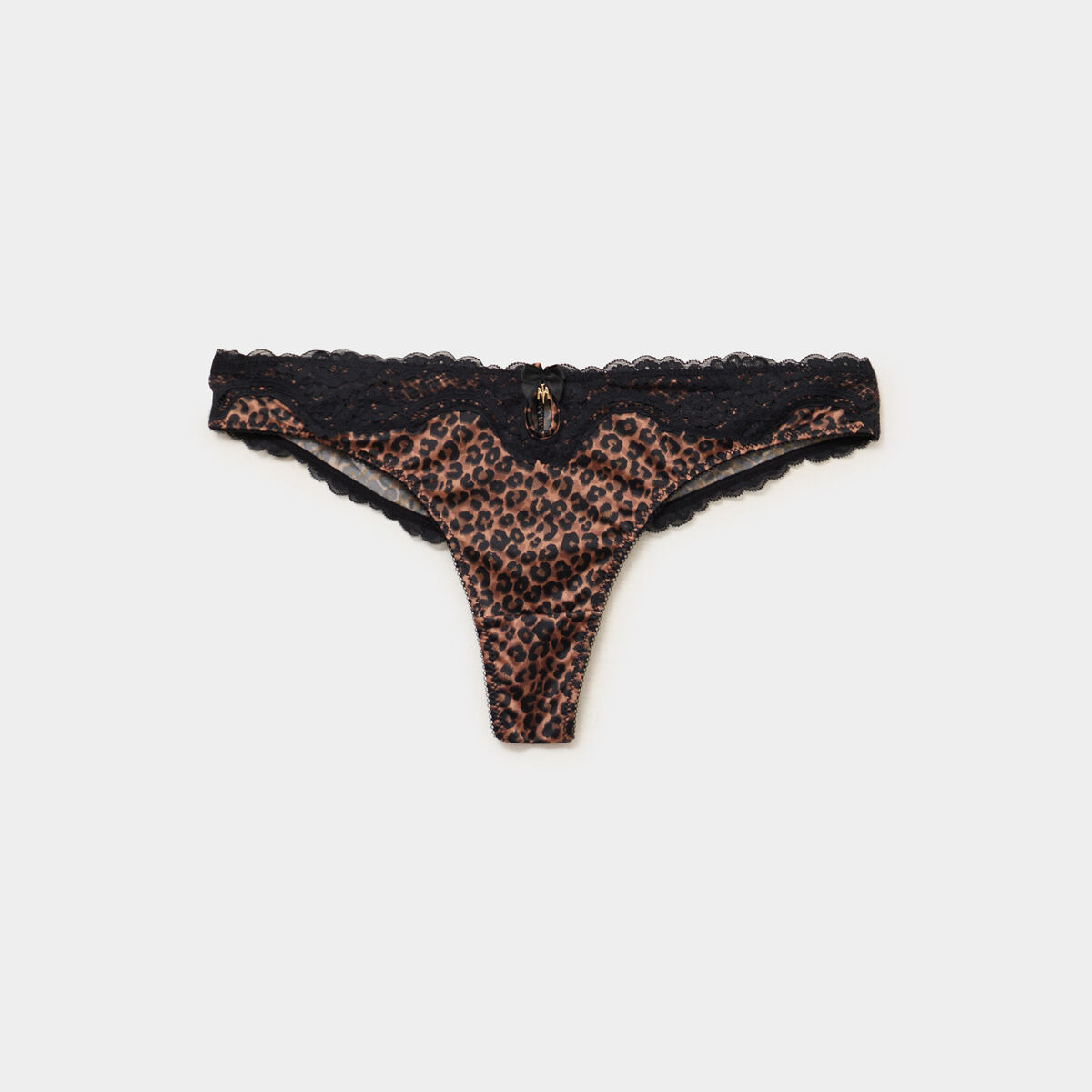 Tanga micro dentelle marron femme
