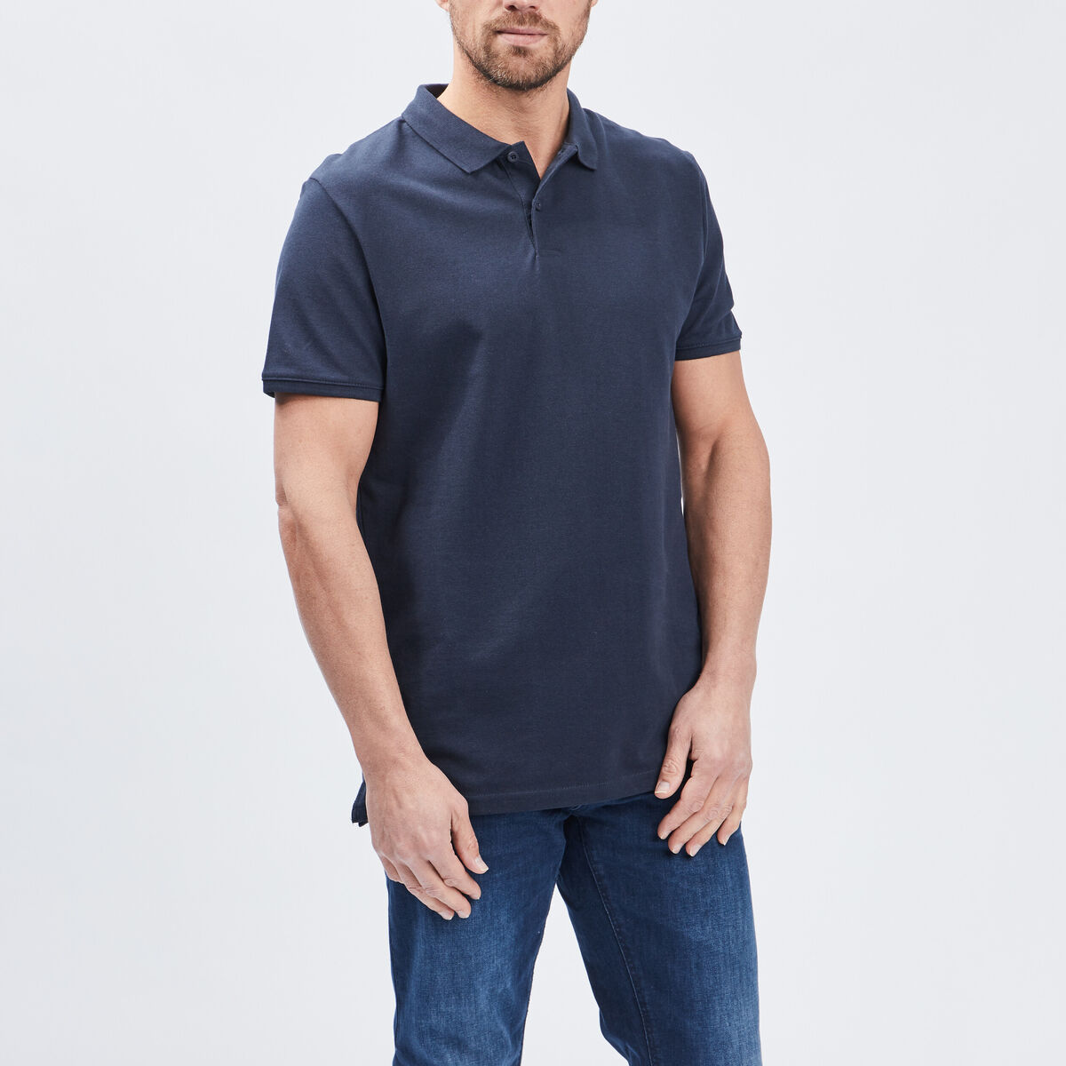 Polo en coton manches courtes bleu marine homme