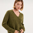 Gilet cardigan ajour&eacute; manches longues vert olive femme