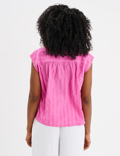 Blouse sans manches col tunisien coton rose fushia femme