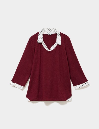 Pull effet 2-en-1 avec manches 3/4 rose framboise femme grande taille