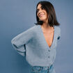 Gilet boutonné col en V bleu gris femme