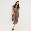 Robe chemise longue taille ajustable beige clair femme