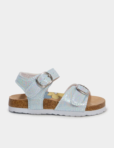 Sandales &agrave; paillettes et boucles bleu ciel b&eacute;b&eacute; fille