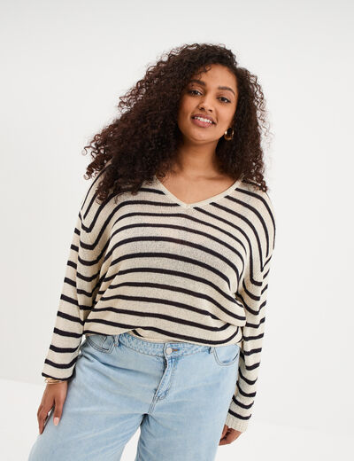 Pull ajust&eacute; manches longues ecru femme grande taille