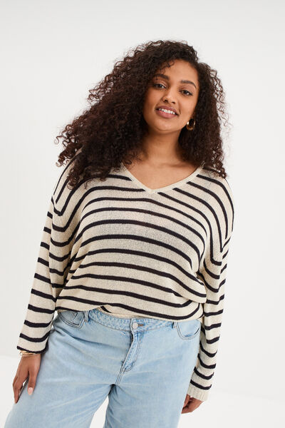 Pull ajust&eacute; manches longues ecru femme grande taille