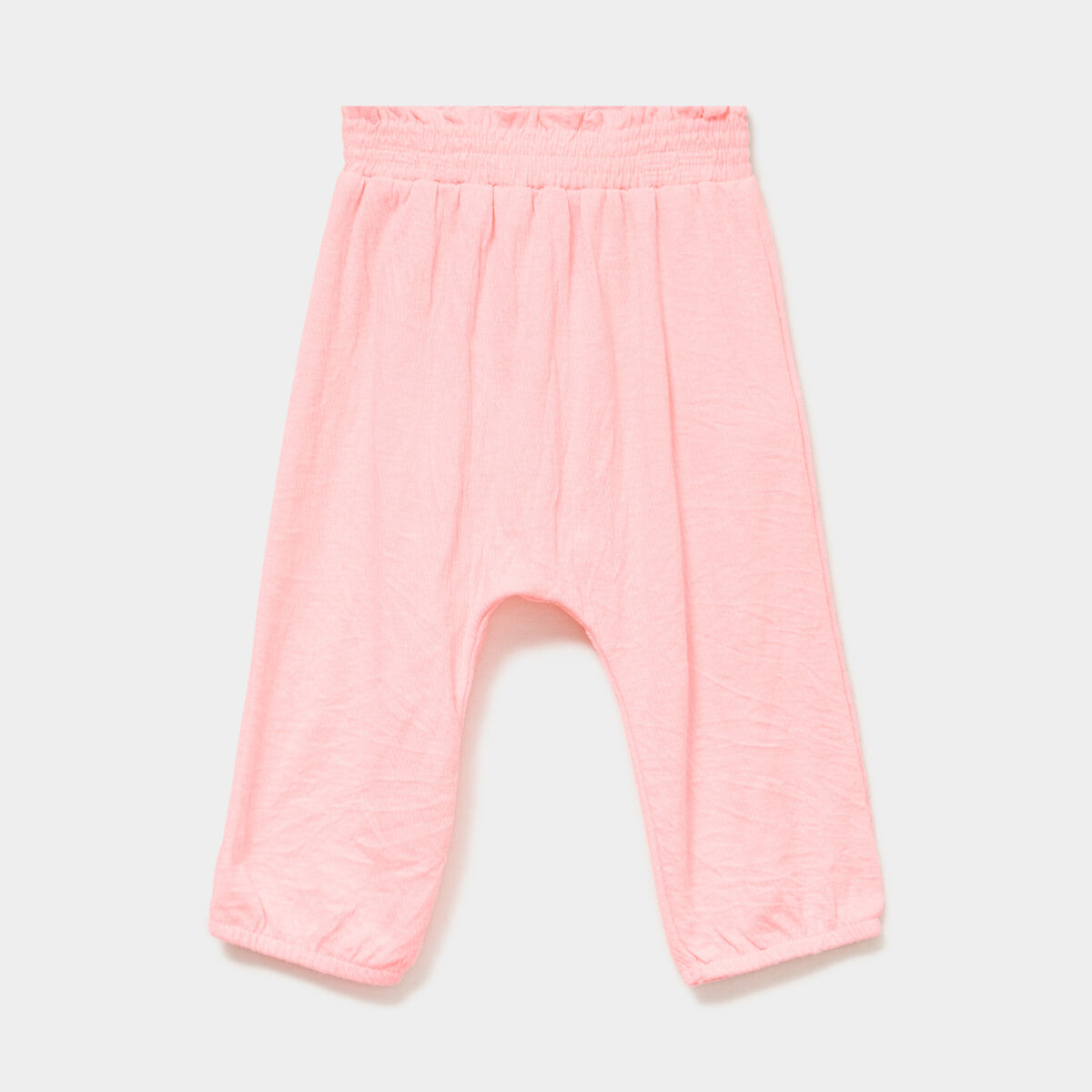 Pantalon fluide taille smock&eacute;e rose fluo b&eacute;b&eacute; fille