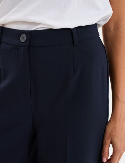 Pantalon droit avec pinces bleu fonc&eacute; femme