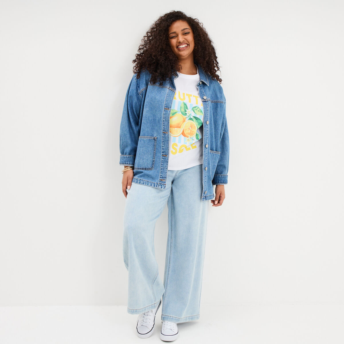 Veste surchemise en jean denim stone femme grande taille