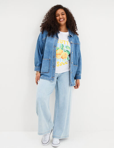 Veste surchemise en jean denim stone femme grande taille