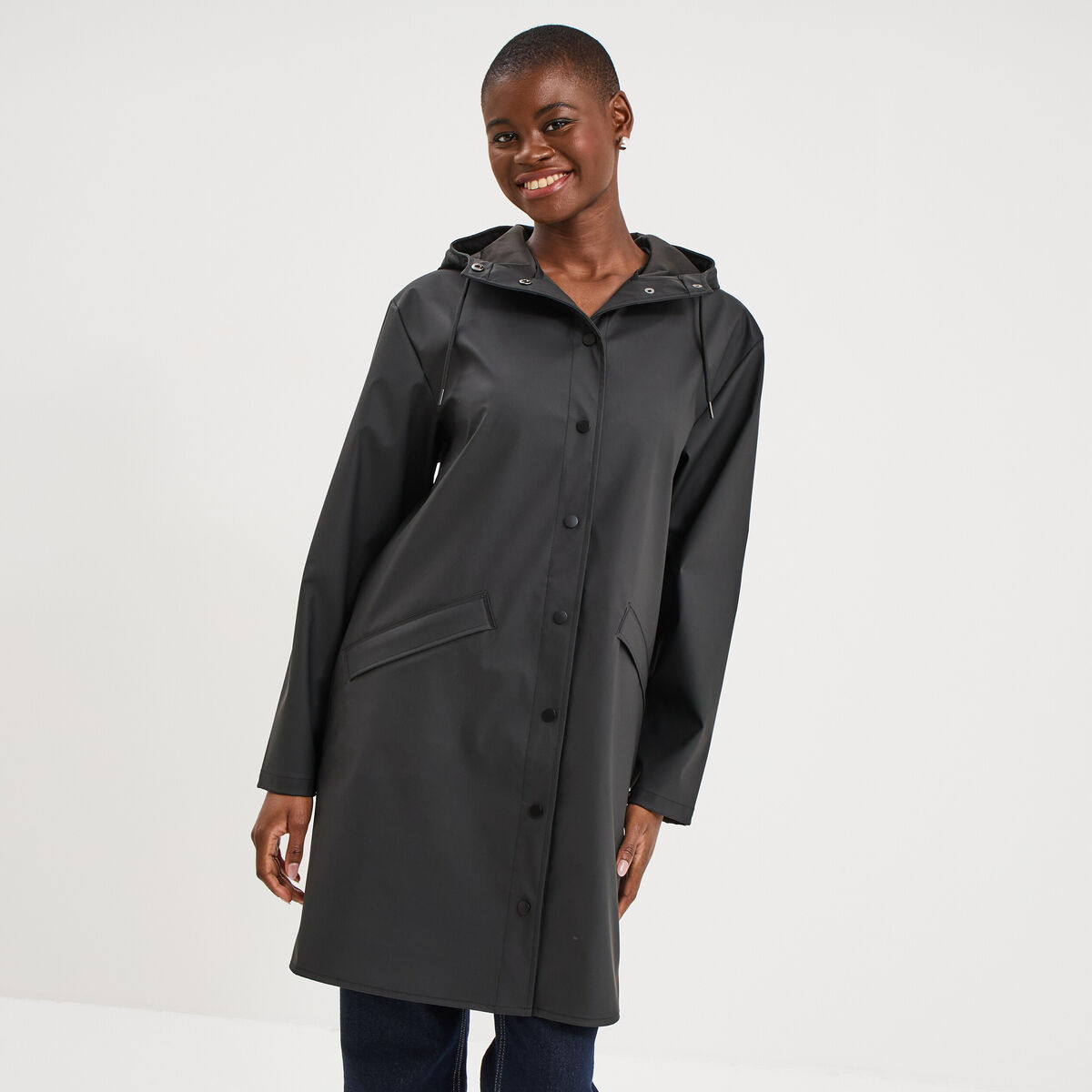 Parka imperm&eacute;able coupe-vent &agrave; capuche noir femme