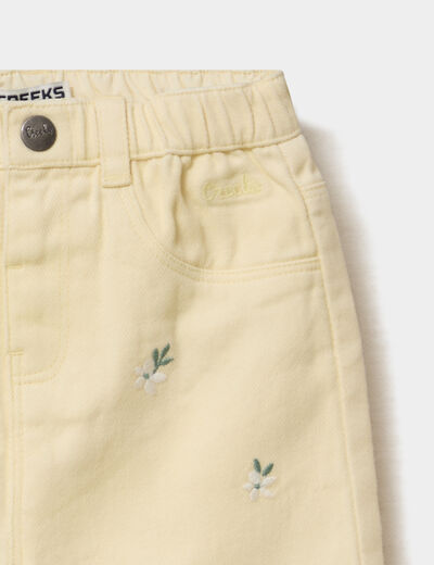 Pantalon ample brod&eacute; coton jaune clair b&eacute;b&eacute; fille