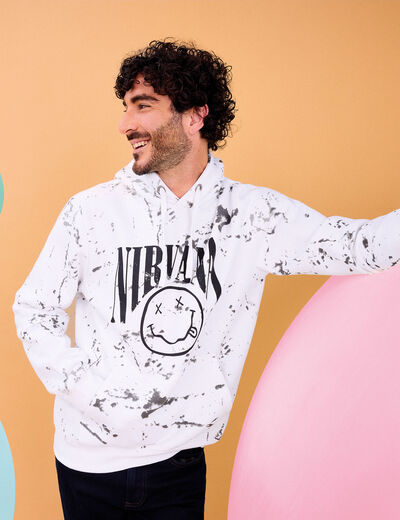Sweat à capuche hoodie 1 poche Nirvana blanc homme