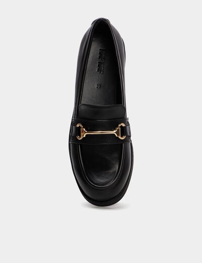 Mocassin &agrave; boucle m&eacute;tal noir femme