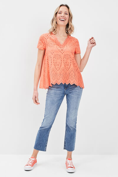 Blouse manches courtes rouge corail femme