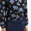 Blouse cache-coeur taille smockée noir femme
